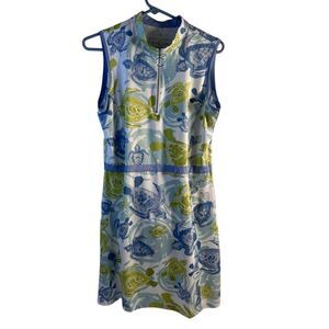 Ana Claire tennis dress green blue turtles medium m 1/4 zip kangaroo pockets
